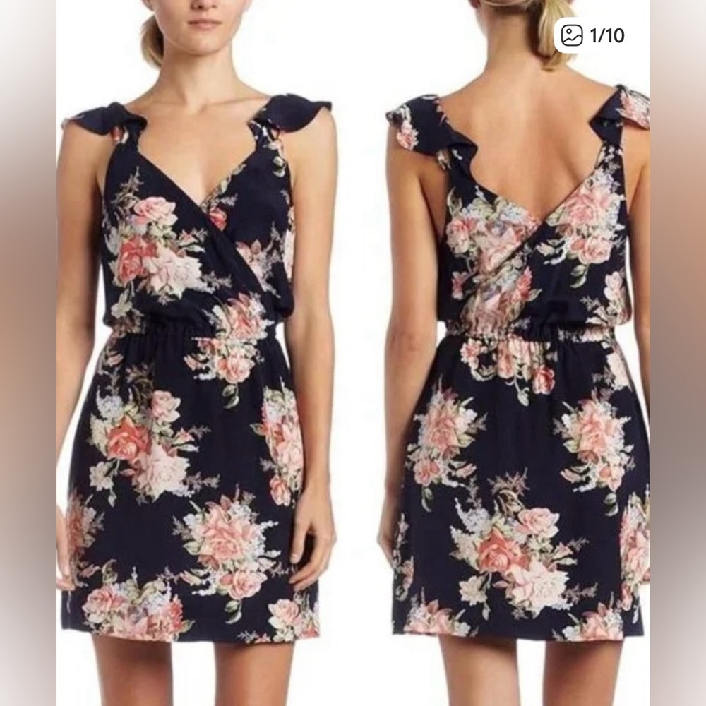 Joie Floral Navy Silk Dress. Size Small